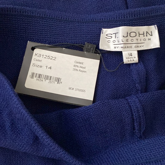 *NWT* ST JOHN COLLECTION Blue Knit Pants & Elegant 100% Silk Top Size 14 - Picture 7 of 7